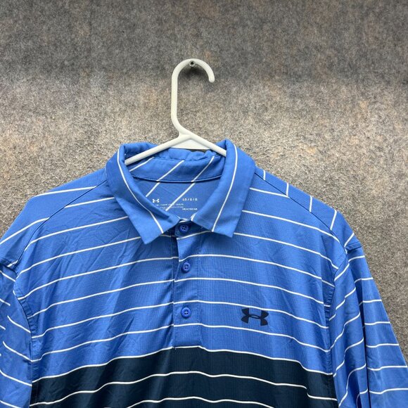 Under Armour Polo Shirt Mens Large Blue Heatgear Loose Fit Preppy Dress UA - Picture 6 of 11